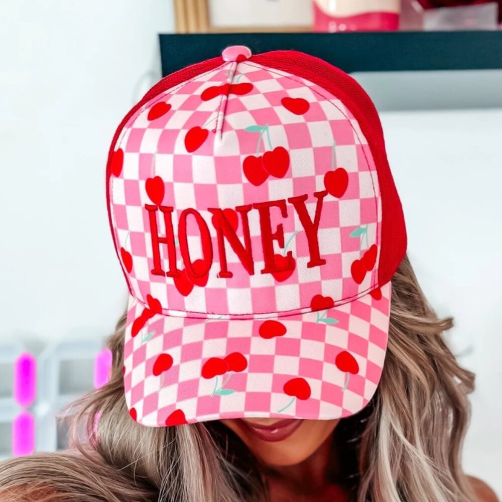 Honey Trucker Hat.. Sweetheart Hat.. Valentine.. Cherries